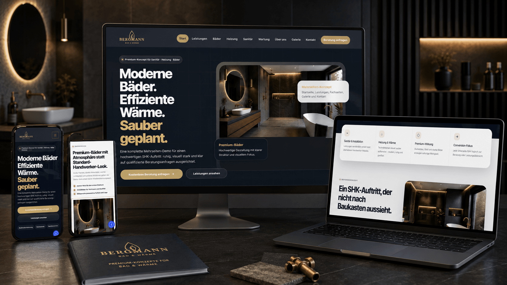 Bergmann Bad & Wärme: Projektbeispiel für Website-Struktur und Designrichtung