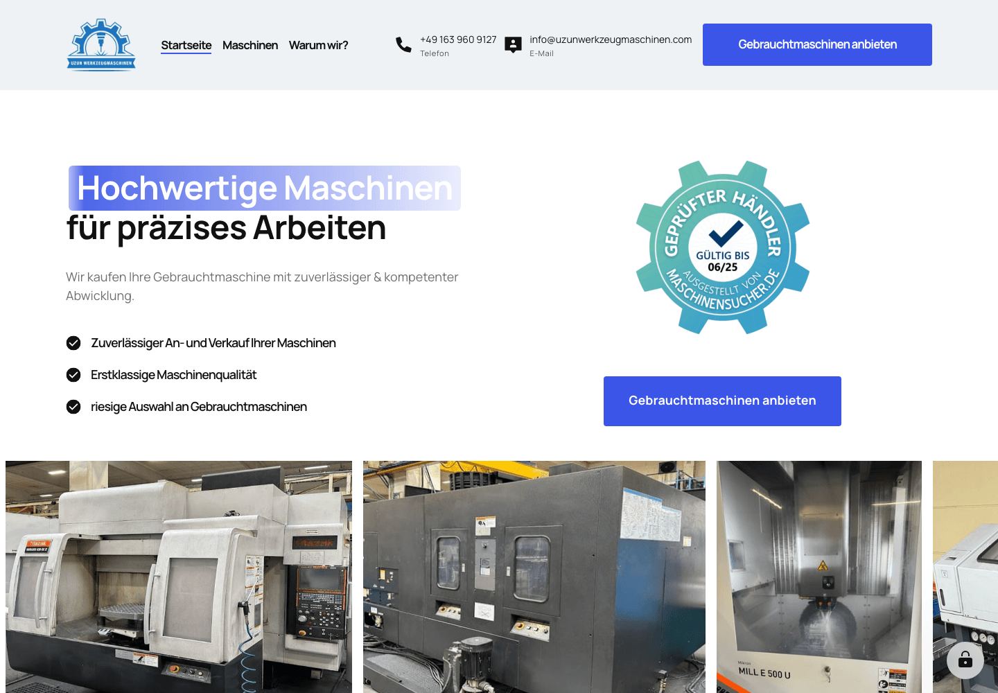 Uzun Werkzeugmaschinen Website-Ansicht