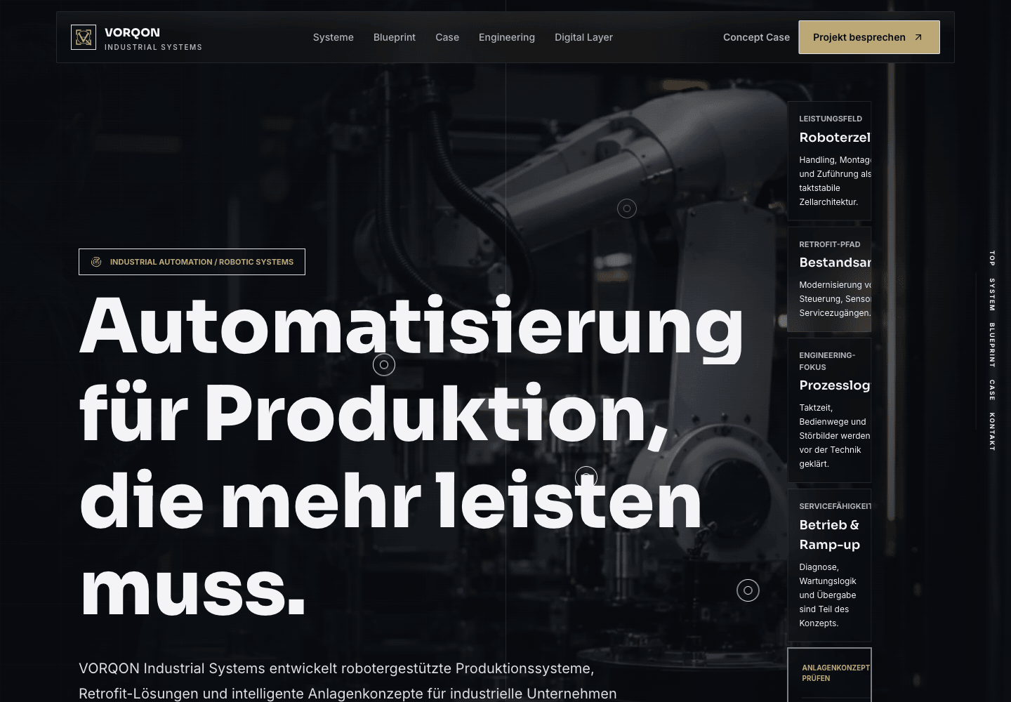VORQON Systems Website-Ansicht