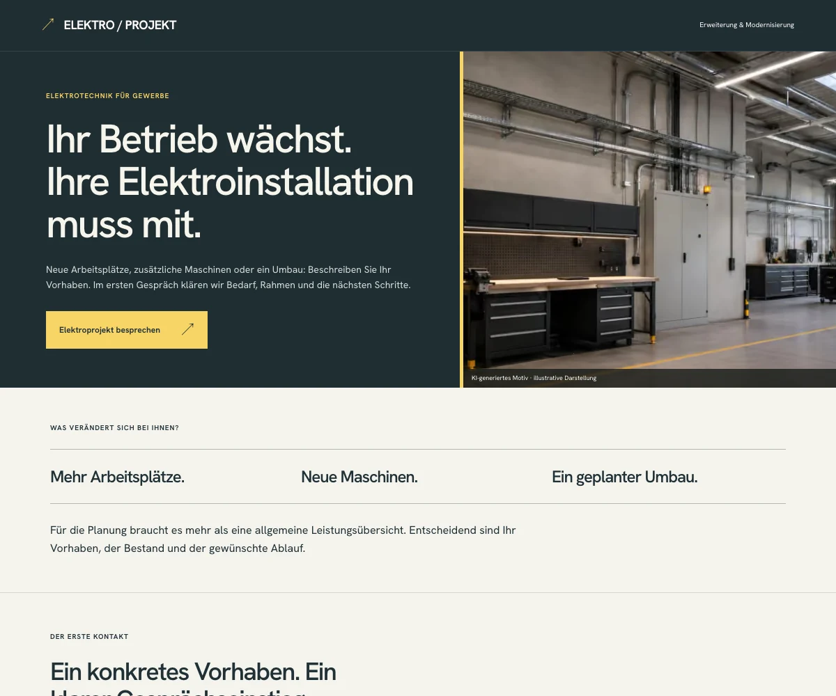 Eigener Elektro-Entwurf mit gegliedertem Angebot und Anfrageweg