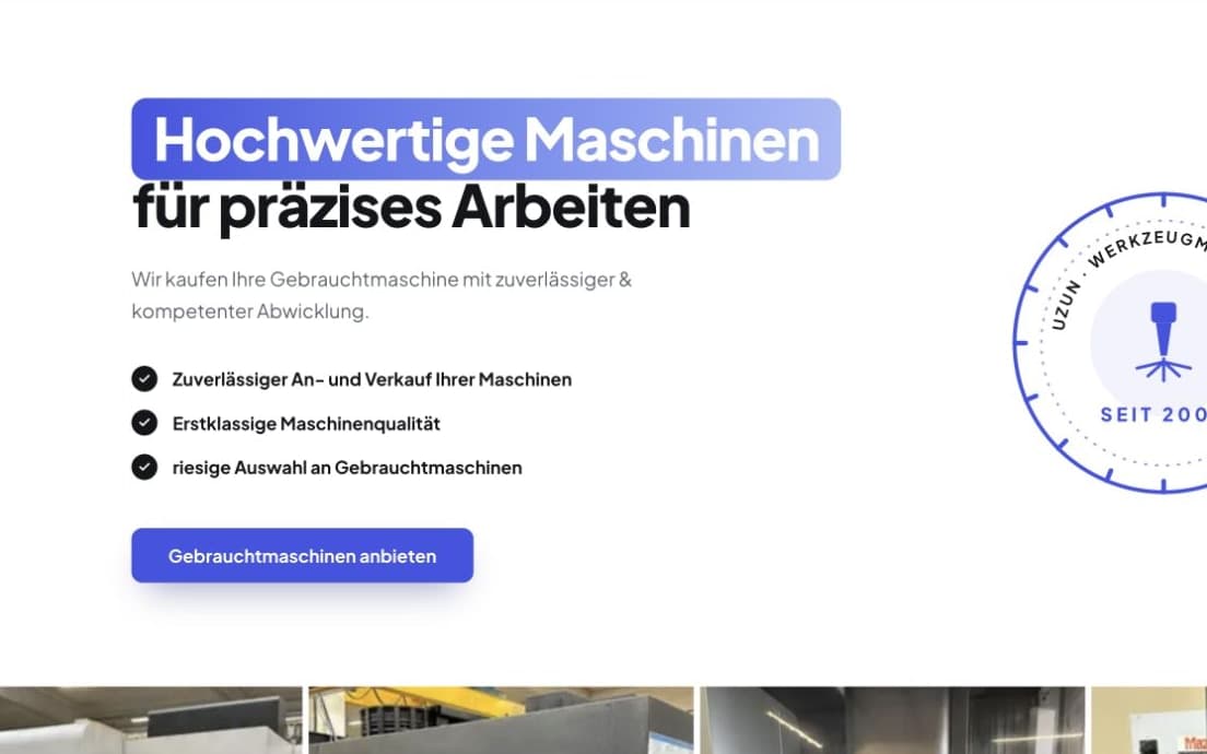 Neue Desktop-Website von Uzun Werkzeugmaschinen nach dem Relaunch