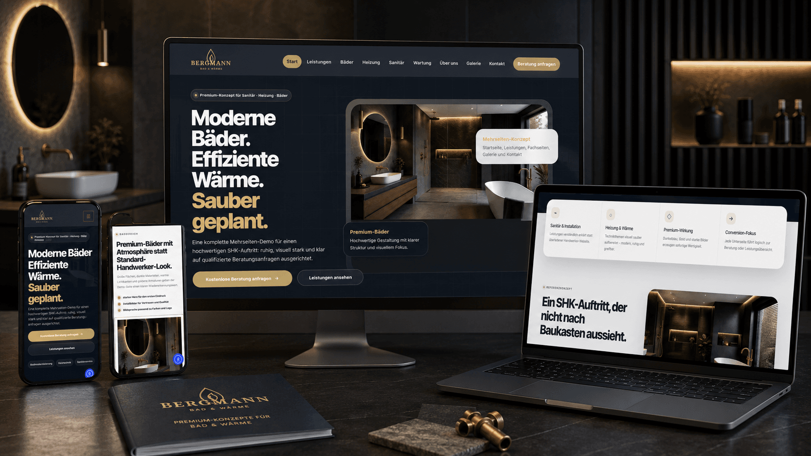 Bergmann Bad & Wärme: Projektbeispiel für Website-Struktur und Designrichtung