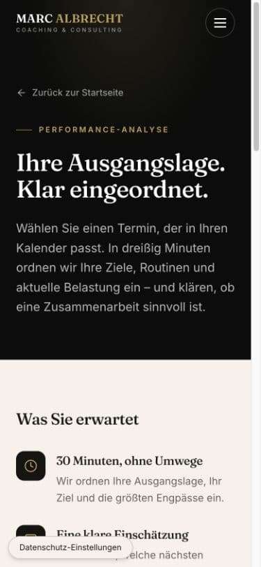 Coaching Albrecht — Mobiler Kontaktweg und klare Erwartungen vor der Terminwahl