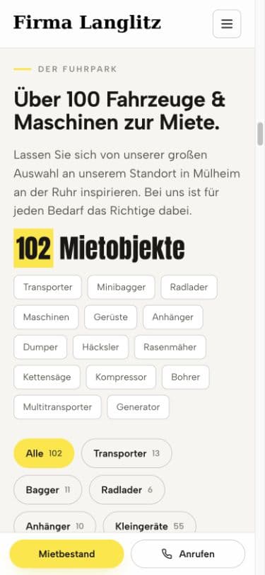 Langlitz — Mobile Kategorien und echte Mietobjekte als responsive Funktionsbeleg
