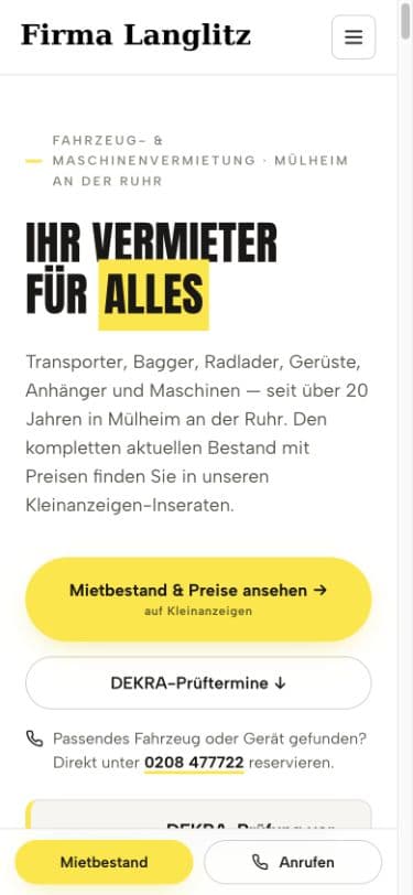 Langlitz — Mobile Angebotspriorität, Haupt-CTA und DEKRA-Terminblock