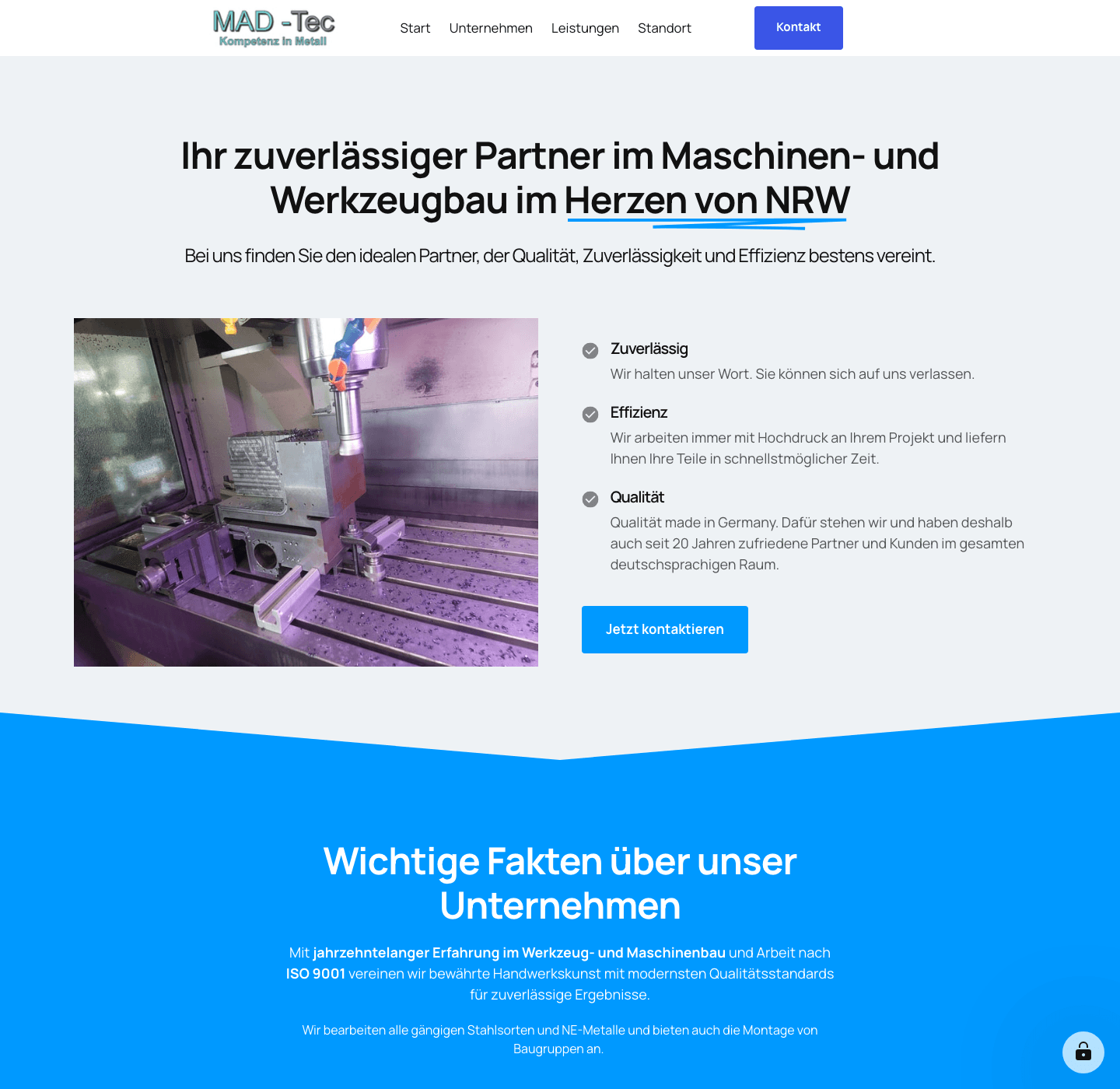 Lange Desktopansicht des technischen Webauftritts von MAD-TEC