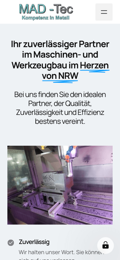 Mobile Ansicht des B2B-Auftritts von MAD-TEC