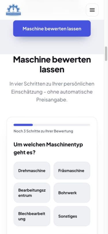 Uzun Werkzeugmaschinen — Mobile Mehrschritt-Einstieg: Maschinentyp statt langem Erstkontaktformular
