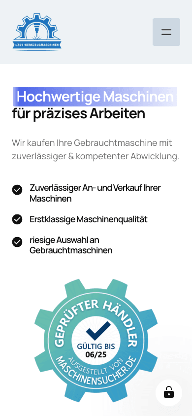 Mobile Ansicht der Website von Uzun Werkzeugmaschinen