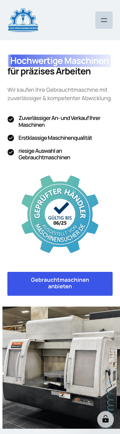 Lange mobile Ansicht des neuen Maschinenauftritts von Uzun Werkzeugmaschinen