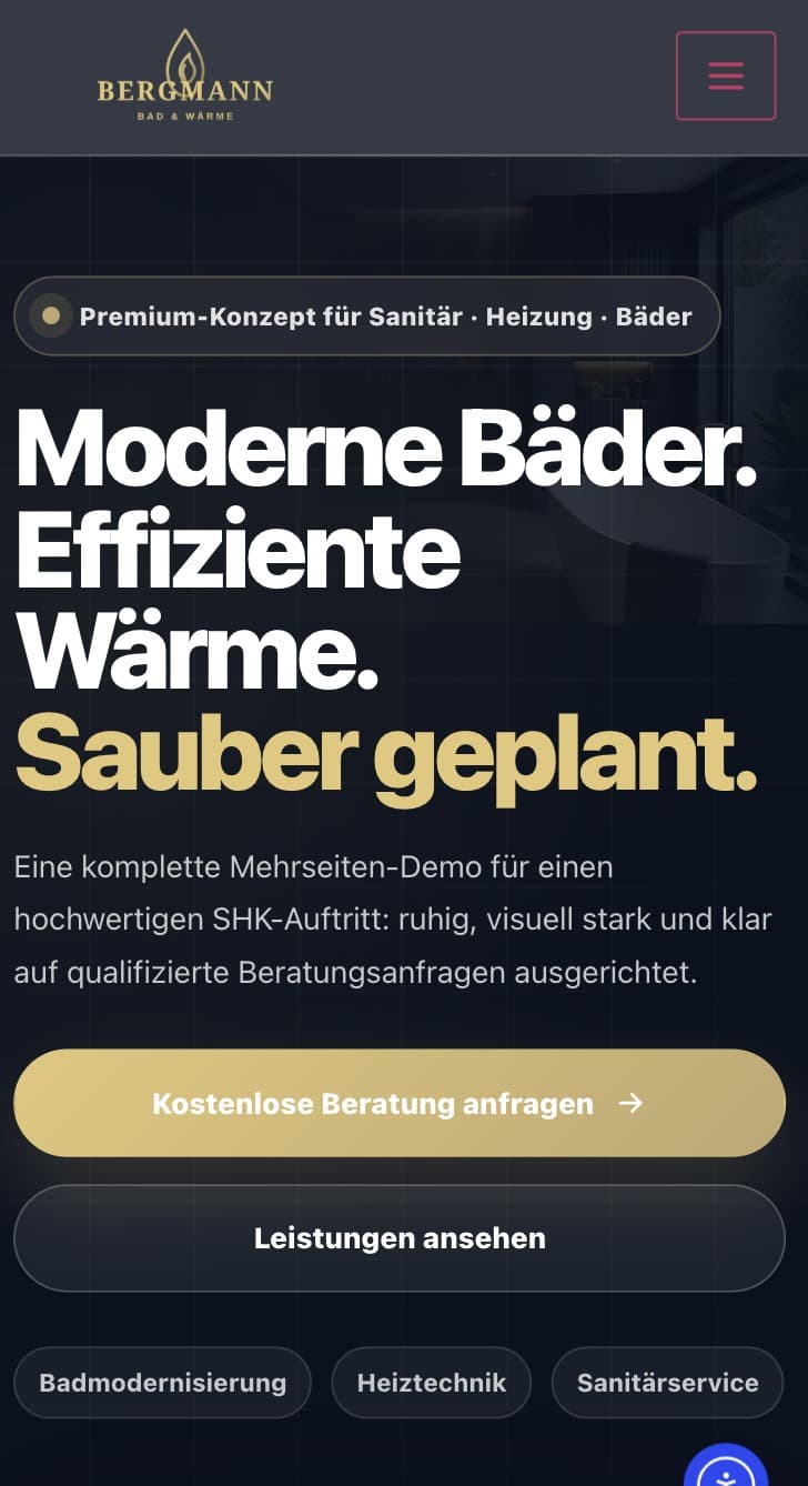 Mobile Ansicht der Konzeptstudie Bergmann Bad und Wärme
