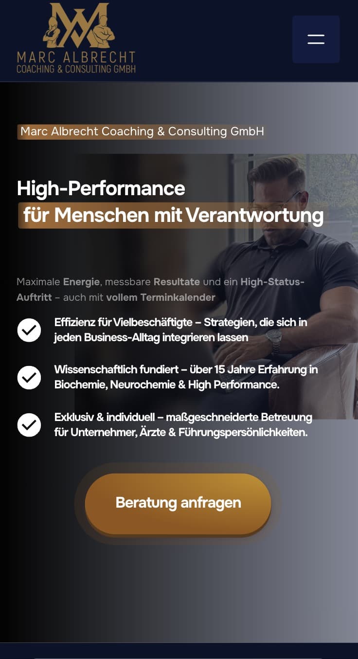 Mobile Ansicht der Website von Coaching Albrecht