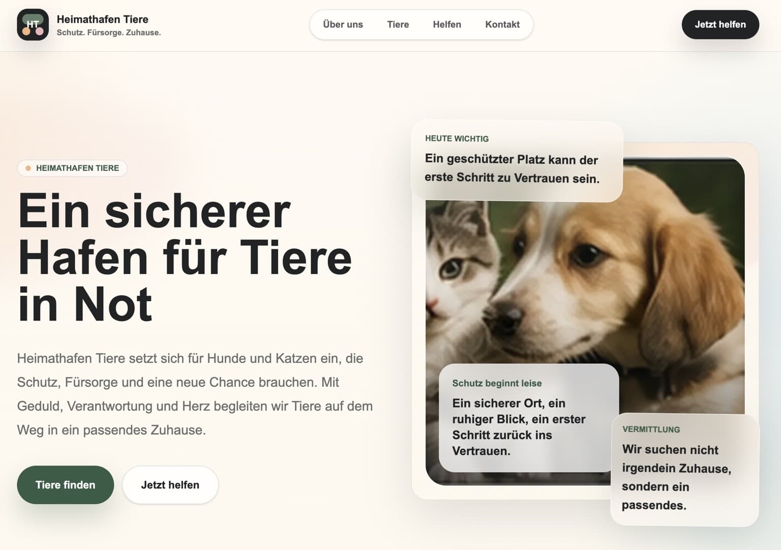 Desktopansicht der Konzeptstudie Heimathafen Tiere