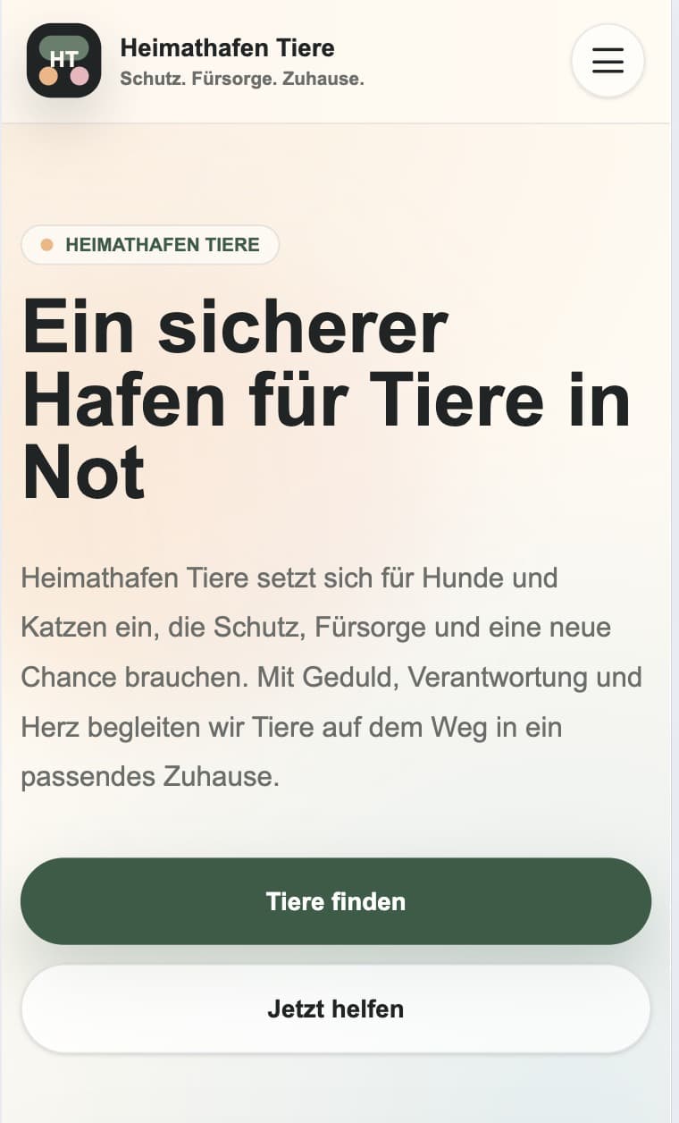 Mobile Ansicht der Konzeptstudie Heimathafen Tiere