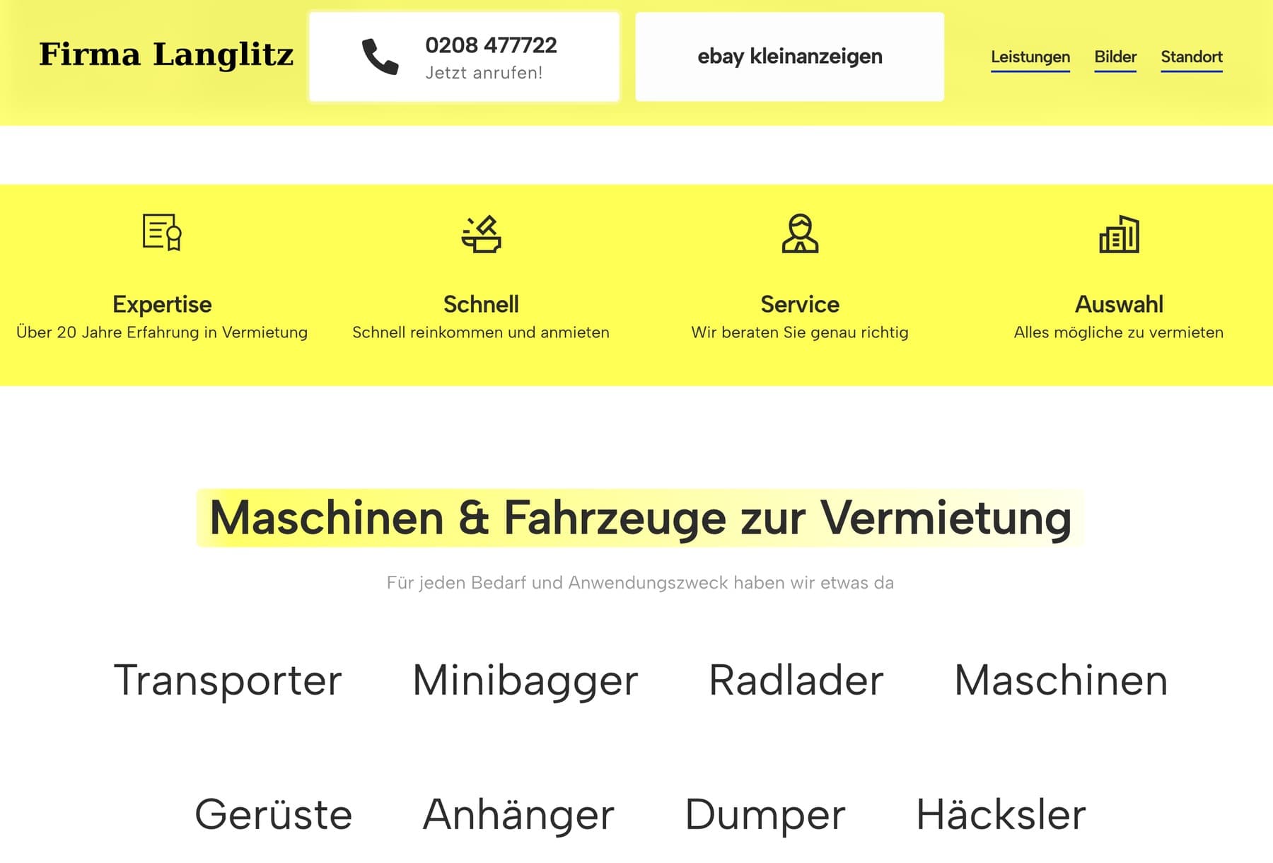 Serviceübersicht der Website von Langlitz