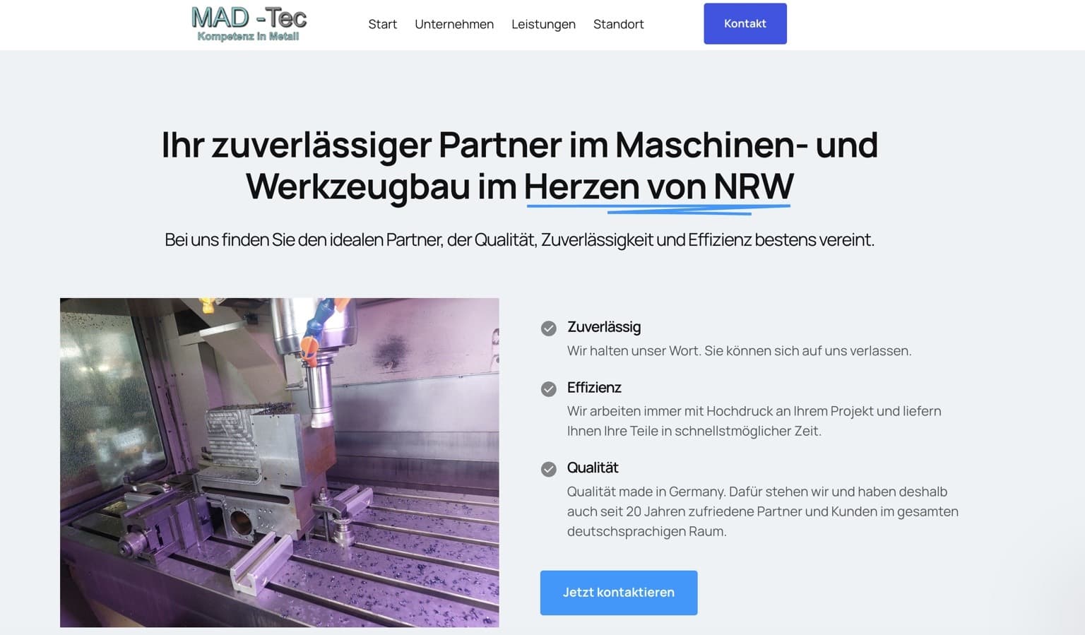 Desktopansicht des B2B-Auftritts von MAD-TEC