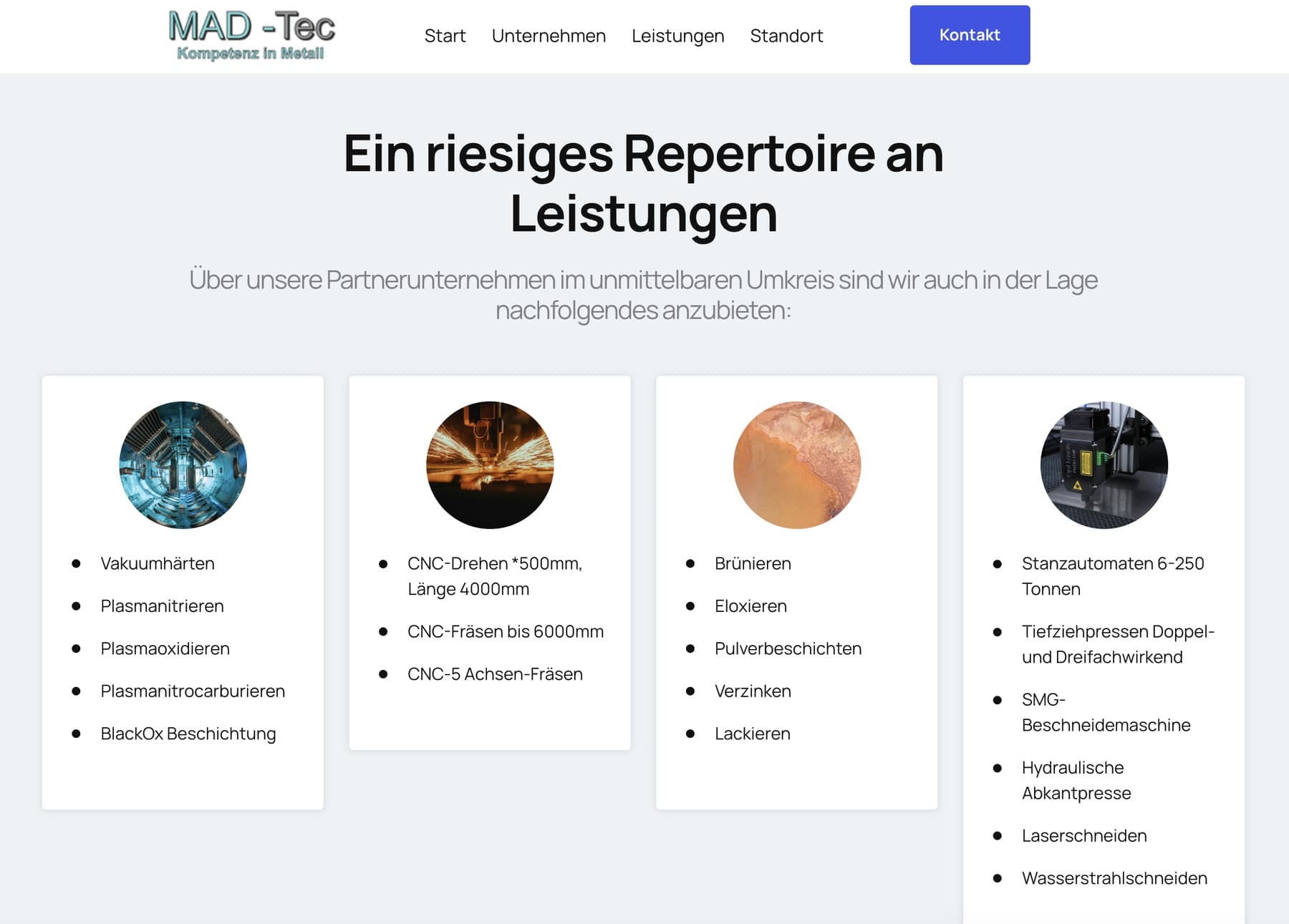 Leistungsübersicht auf der Website von MAD-TEC