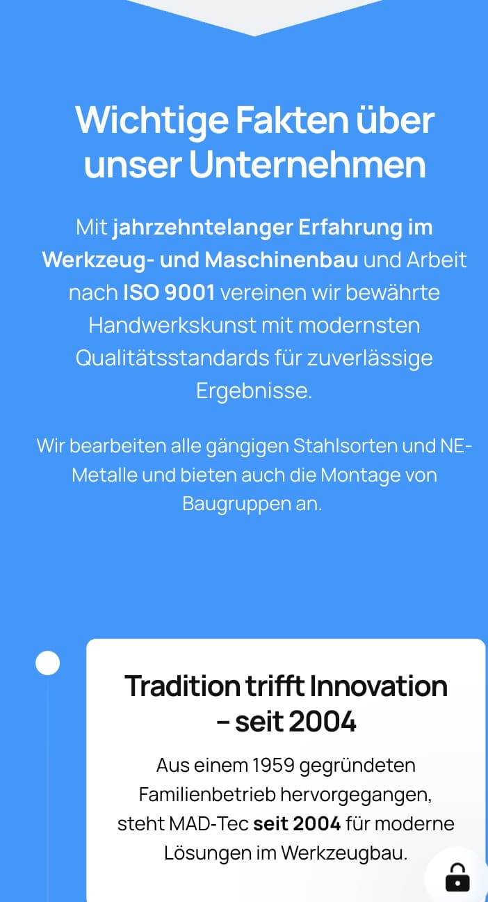 Technische Fakten in der mobilen Ansicht von MAD-TEC