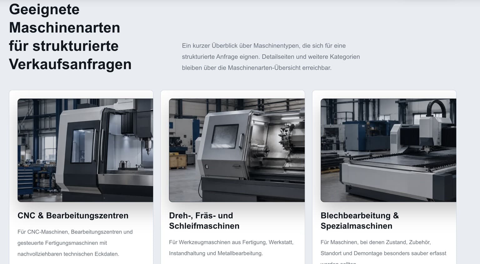 Maschinentypen im Eigenprojekt Maschinen Deutschland