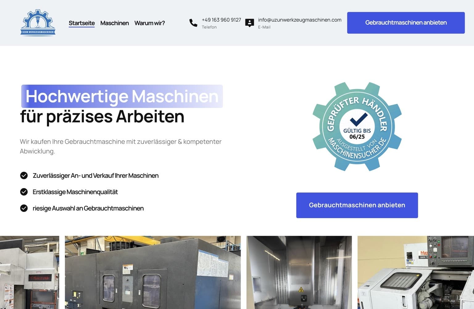 Projektbeispiel Uzun Werkzeugmaschinen mit B2B-Webseitenstruktur