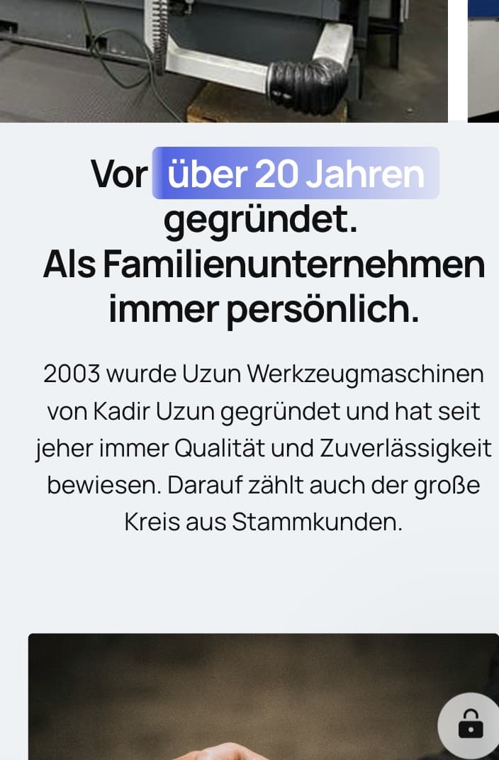 Mobiler Unternehmensbereich der Website von Uzun Werkzeugmaschinen
