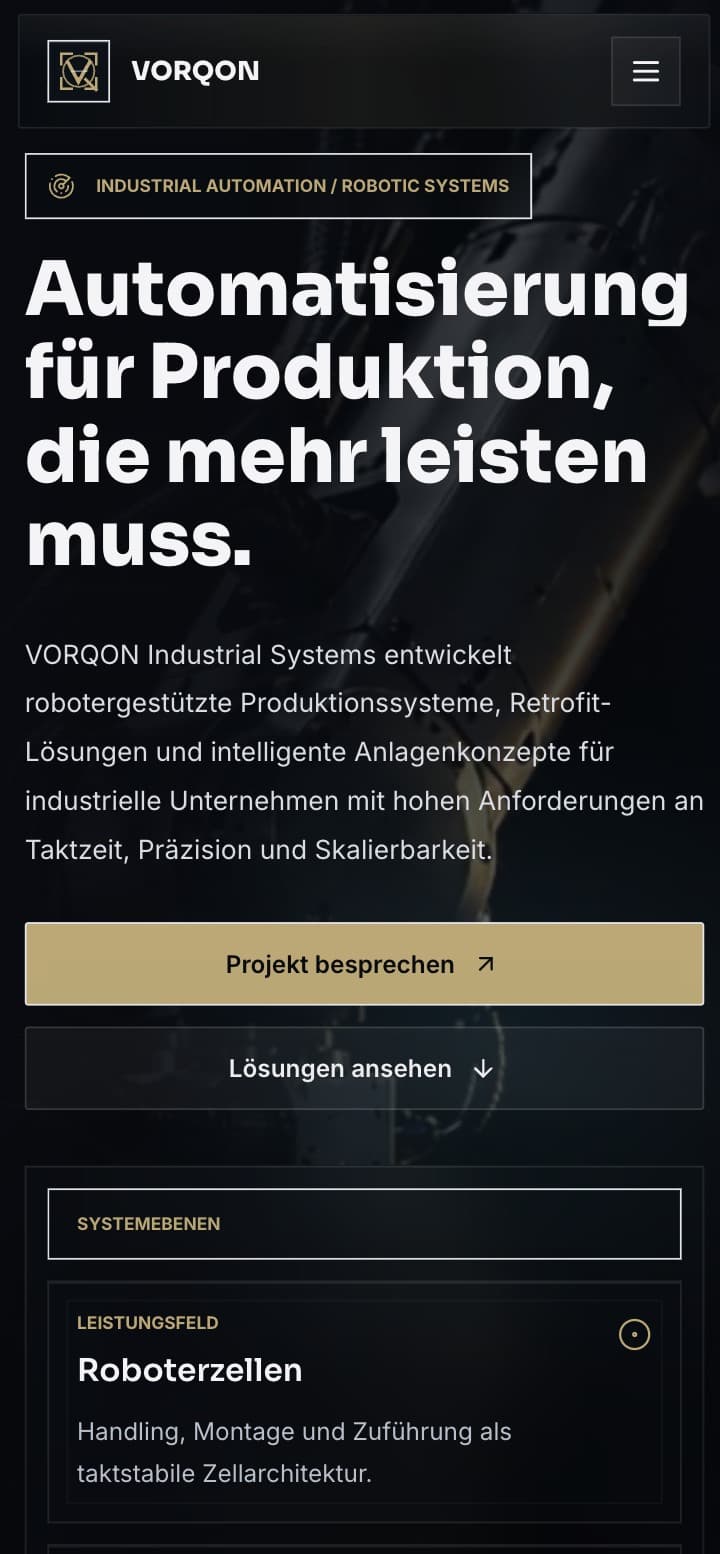 Mobile Ansicht der Konzeptstudie VORQON Systems